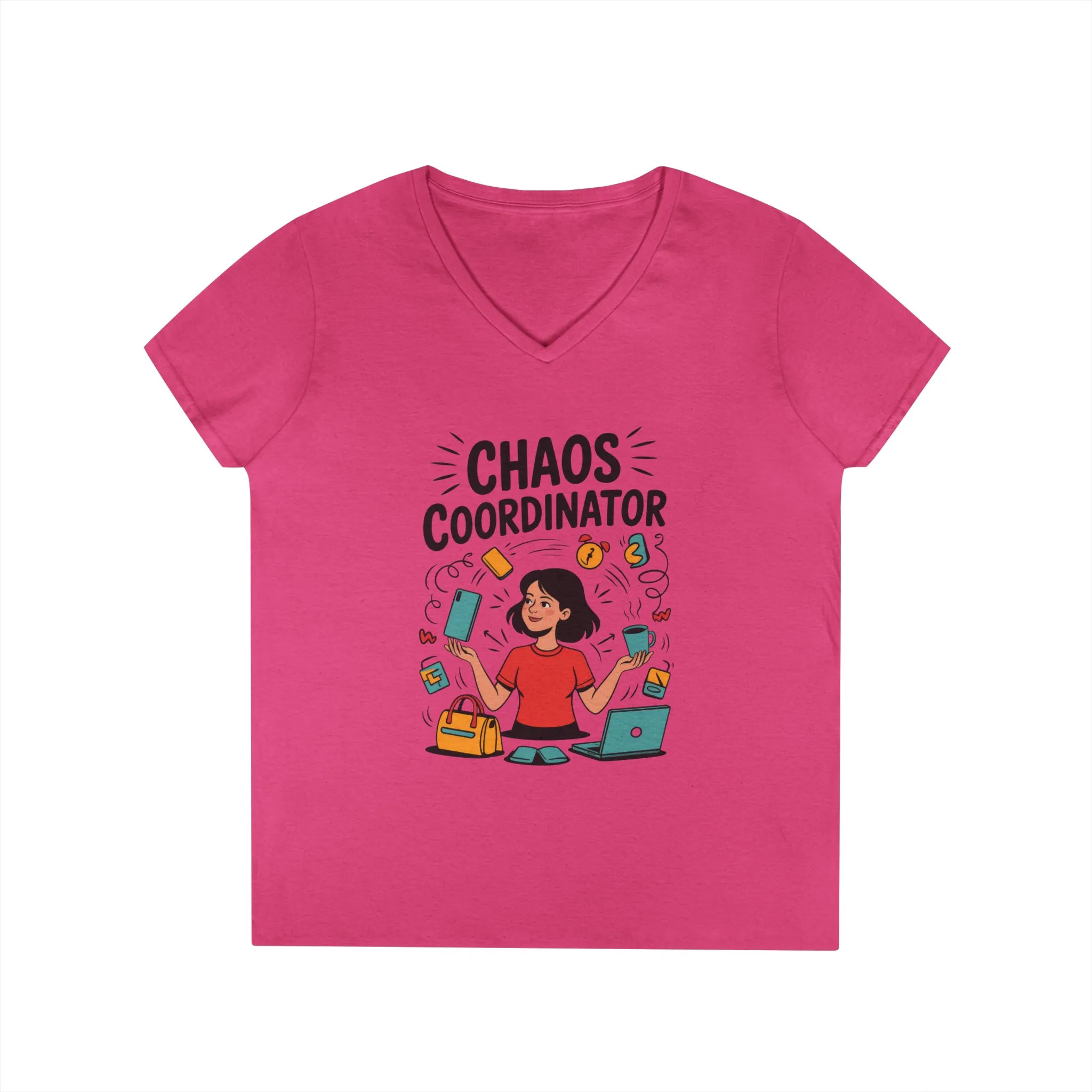 Chaos Coordinator Ladies' V-Neck T-Shirt, Funny Mom Shirt, Multitasking Mom Gift, Busy Mom Life Tee, Cute Mother's Day Gift for Mom - Image 16