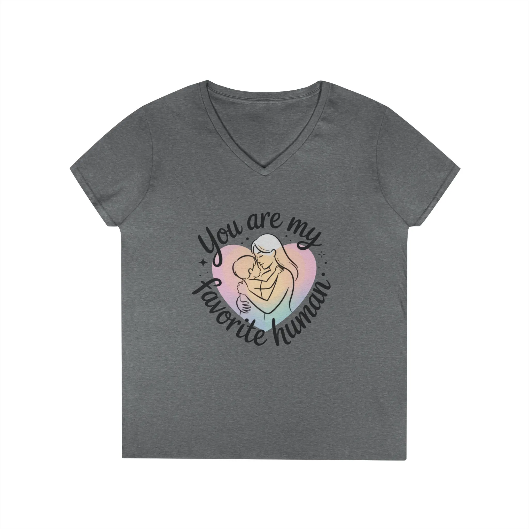 You Are My Favorite Human Mom Baby Tee, Mothers Day Gift, Pastel Heart Ladies V-Neck T-Shirt, Sentimental Mom Shirt - Image 7