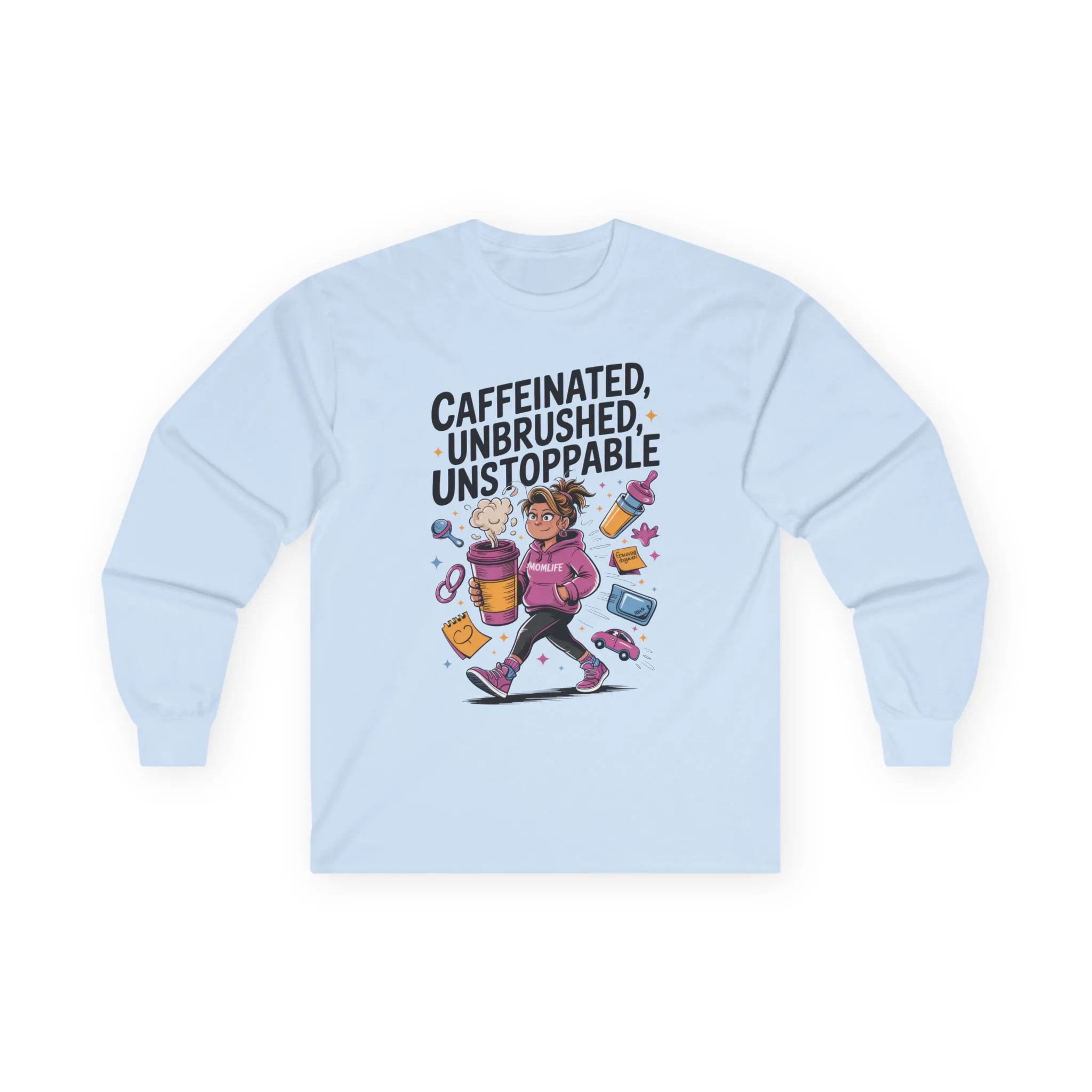 Caffeinated Mom Long Sleeve, Mother's Day Gift,New Mother Tired Mother Gift, Coffee Lover Gift, Coffee Addict Mom Long Sleeve Tee - Image 4