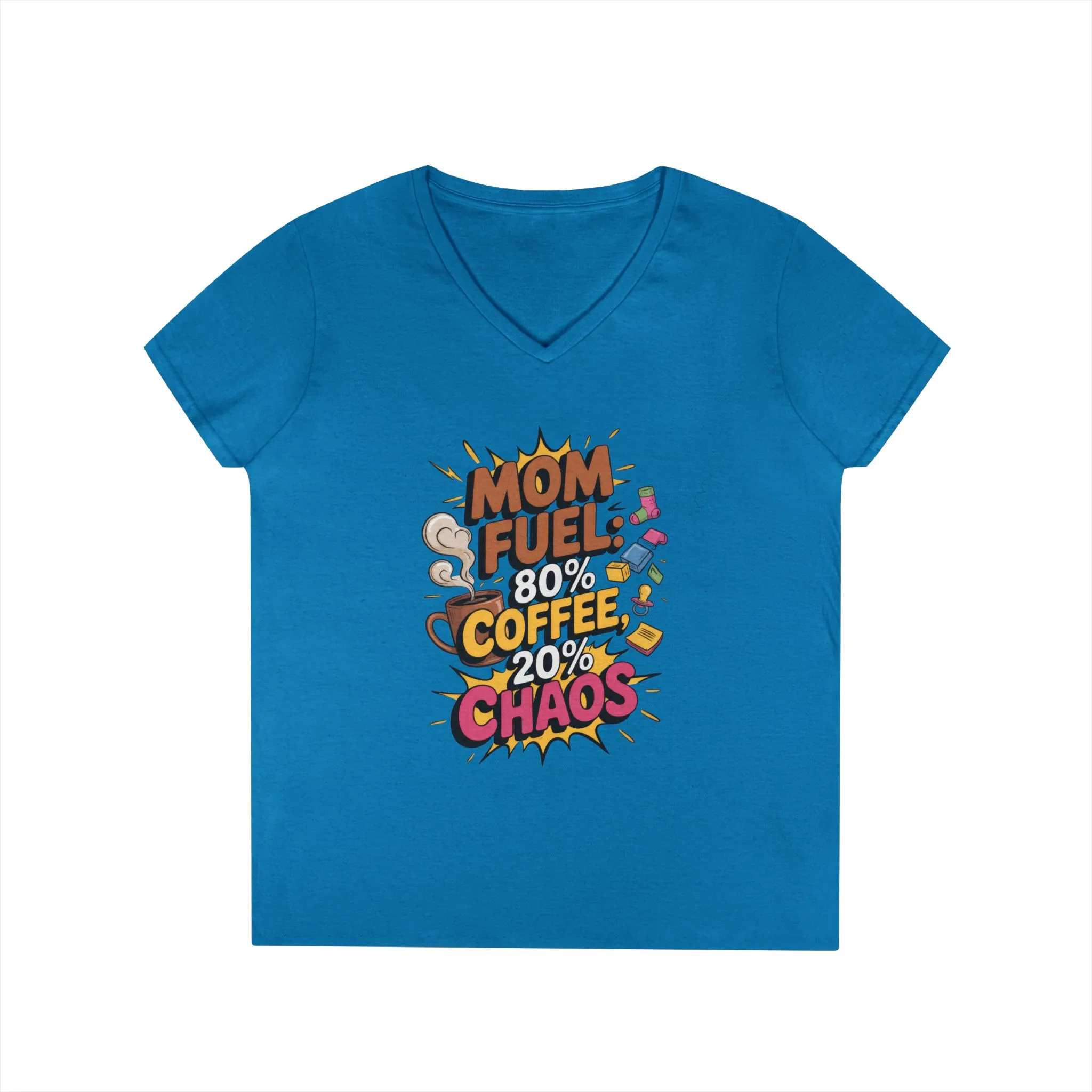 Mom Fuel V-Neck T-Shirt, Funny Gift for Moms, Coffee Lovers, Mother's Day, Everyday Humor, Tired Mom Life Tee, Coffee Loving Moms - Image 7