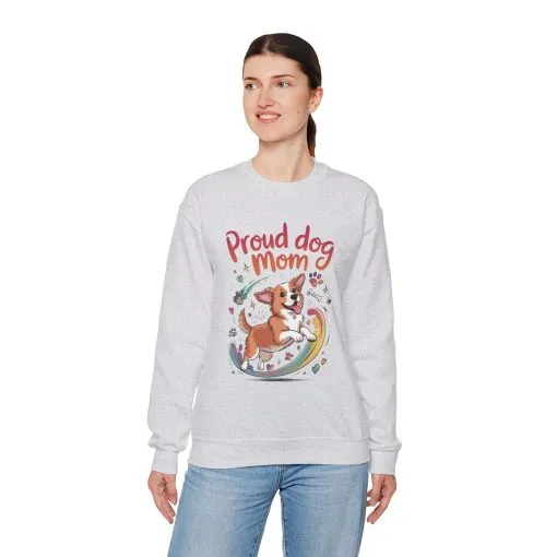 Proud Dog Mom Crewneck Sweatshirt, Pet Lover Gift, Dog Mom Apparel, Animal Lover Clothing, Gift for Dog Moms, Puppy Paw Rainbow Print - Image 8