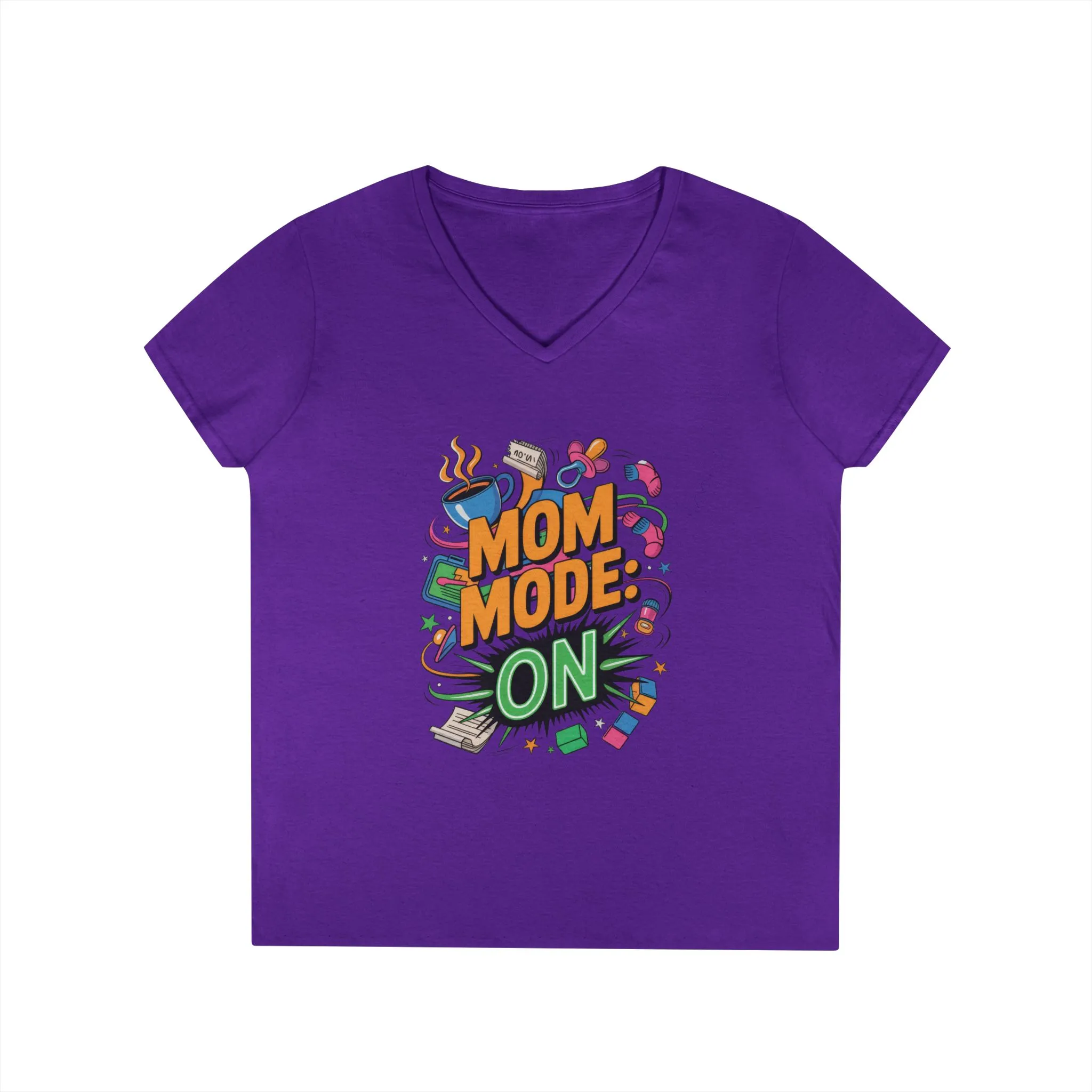 Mom Mode On Ladies V-Neck T-Shirt, Gift for Mom, Mother's Day Gift, Mother's Day Humor T-Shirt, Cute Mama Life Graphic Tee - Image 2