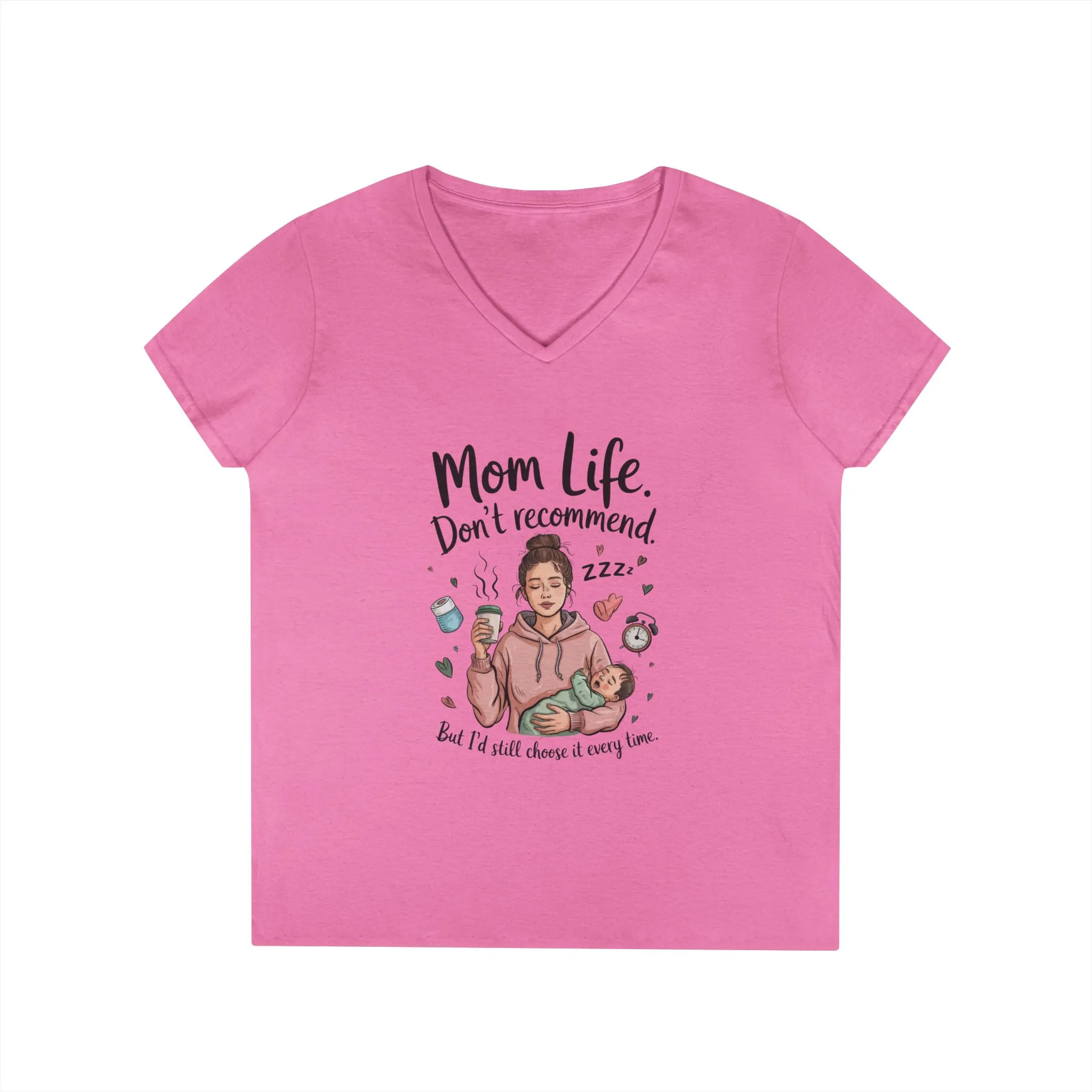 Mom Life V-Neck T-Shirt, Don't Recommend But I'd Choose It Every Time, New Mom Gift, Tired Mama Humor Tee, Baby Shower Gift, Funny Mom Shirt - Image 11