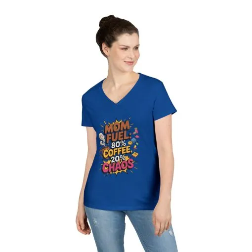 Mom Fuel V-Neck T-Shirt, Funny Gift for Moms, Coffee Lovers, Mother's Day, Everyday Humor, Tired Mom Life Tee, Coffee Loving Moms - Image 10