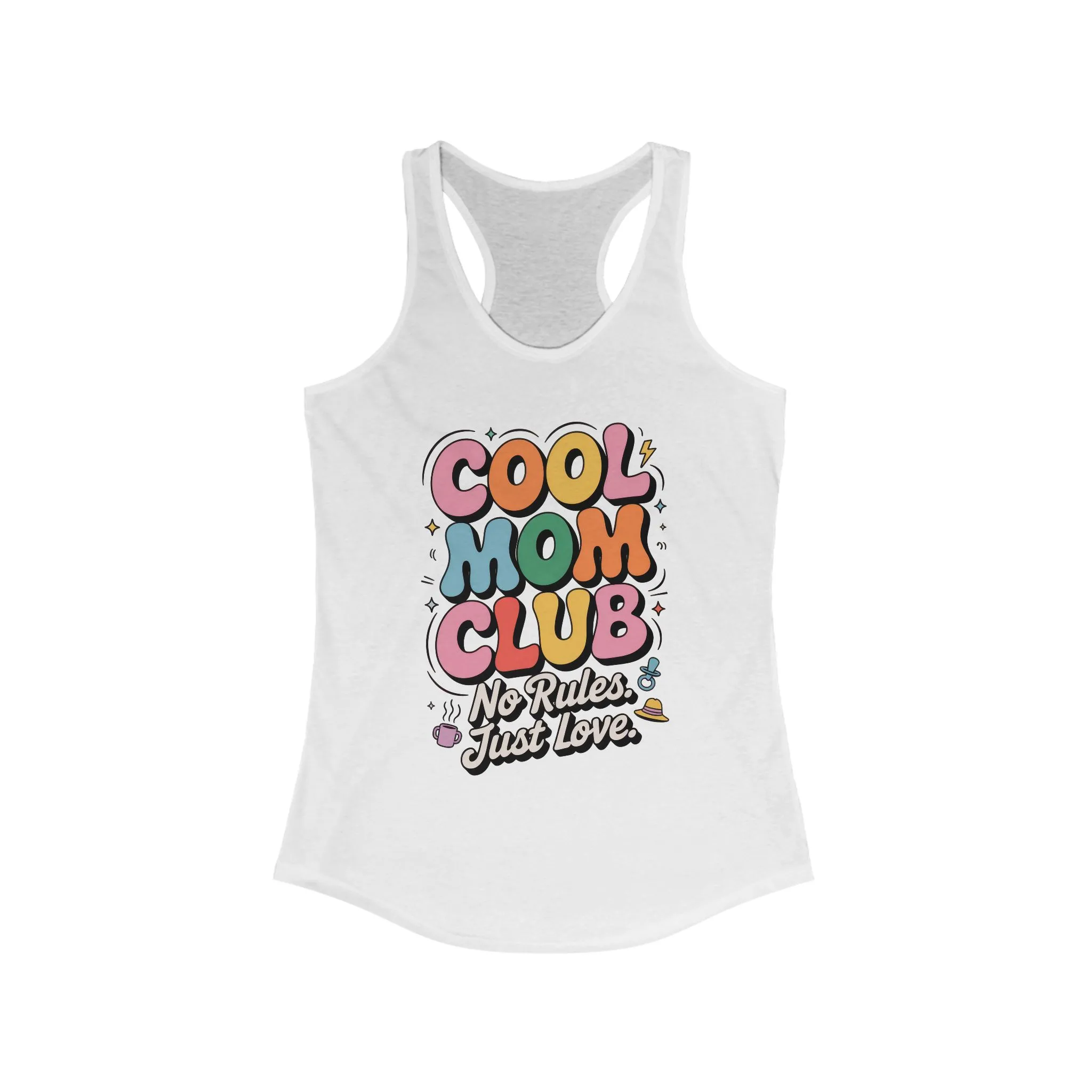 Cool Mom Club Racerback Tank, Gift for Moms, Mother's Day Gift, No Rules Just Love, Retro Colorful Unisex Heavy Blend Crewneck