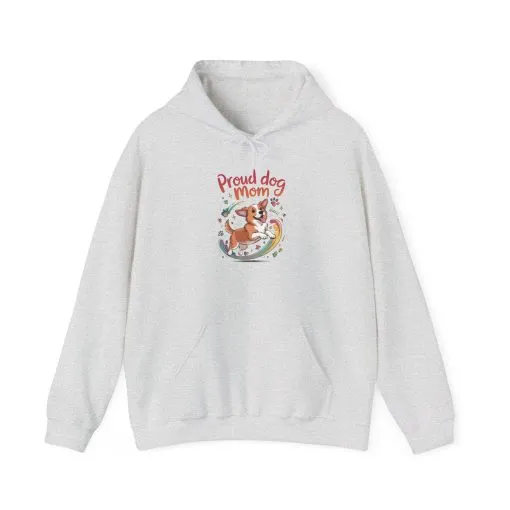 Proud Dog Mom Hoodie, Gift for Dog Owners, Dog Lover Apparel, Mother's Day Gift, Unisex Hooded Sweatshirt, Corgi Rainbow Print - Image 9