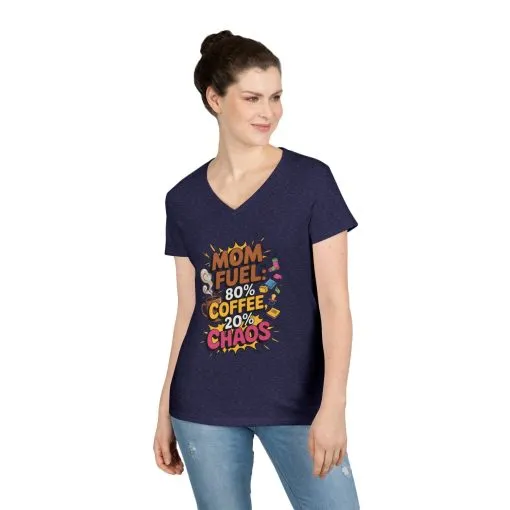 Mom Fuel V-Neck T-Shirt, Funny Gift for Moms, Coffee Lovers, Mother's Day, Everyday Humor, Tired Mom Life Tee, Coffee Loving Moms - Image 12