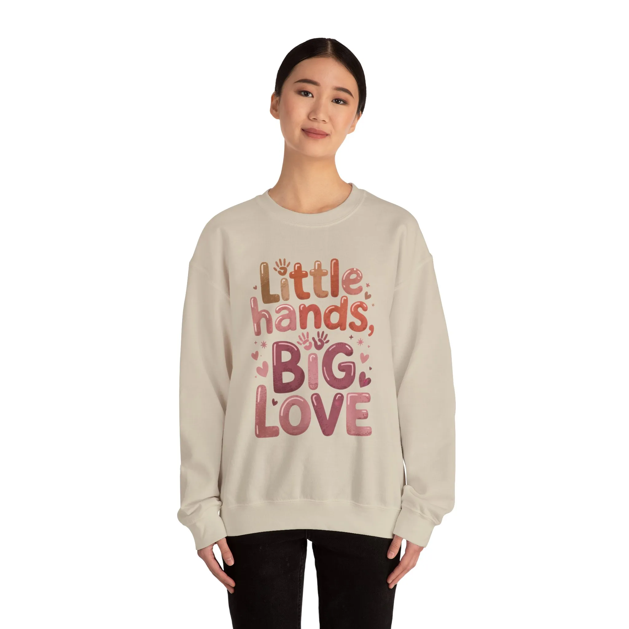 Little Hands, Big Love Crewneck Sweatshirt, Perfect for Moms Gifts, Family Events, Baby Showers, Everyday Wear, Cute Tee, mother's day Gift - Image 11