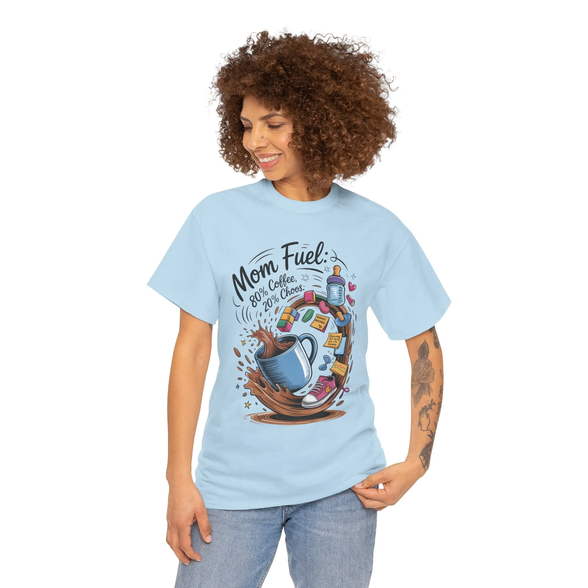 Mom Fuel Heavy Cotton Tee, Funny Coffee Lover T-Shirt, Gift for Moms, Mother's Day, Casual Wear, Pajama Top - Image 23