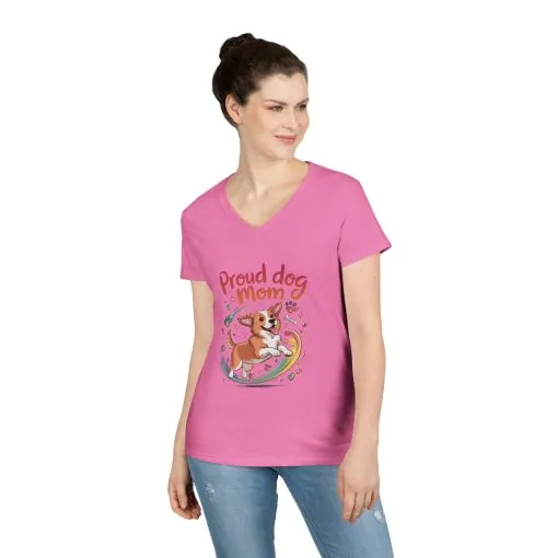 Proud Dog Mom V-Neck T-Shirt, Perfect Gift for Dog Lovers, Casual Wear for Dog Moms, Dog Appreciation Day, Dog Mom Gift - Image 14