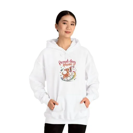 Proud Dog Mom Hoodie, Gift for Dog Owners, Dog Lover Apparel, Mother's Day Gift, Unisex Hooded Sweatshirt, Corgi Rainbow Print - Image 8