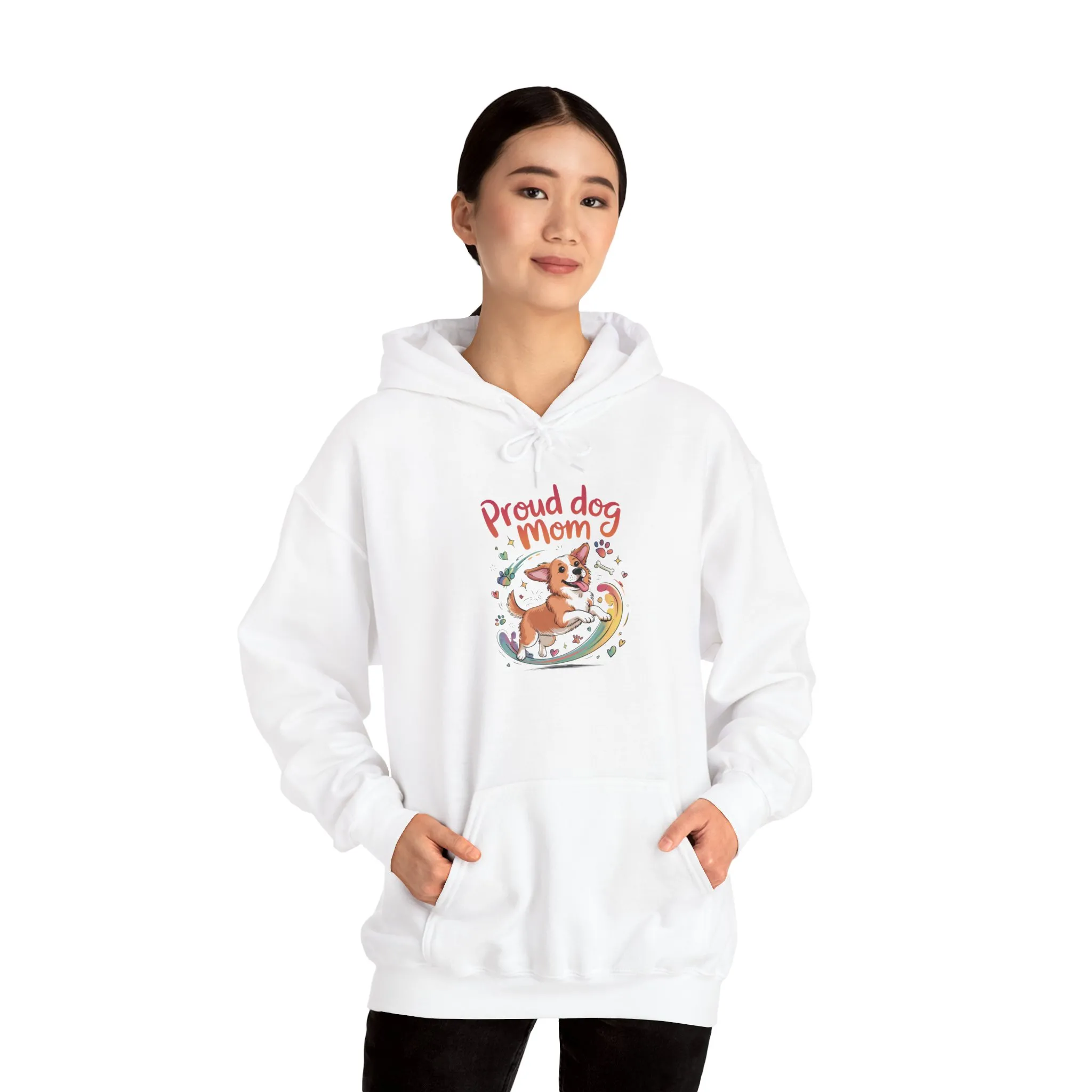 Proud Dog Mom Hoodie, Gift for Dog Owners, Dog Lover Apparel, Mother's Day Gift, Hooded Sweatshirt, Corgi Rainbow Print - Image 8