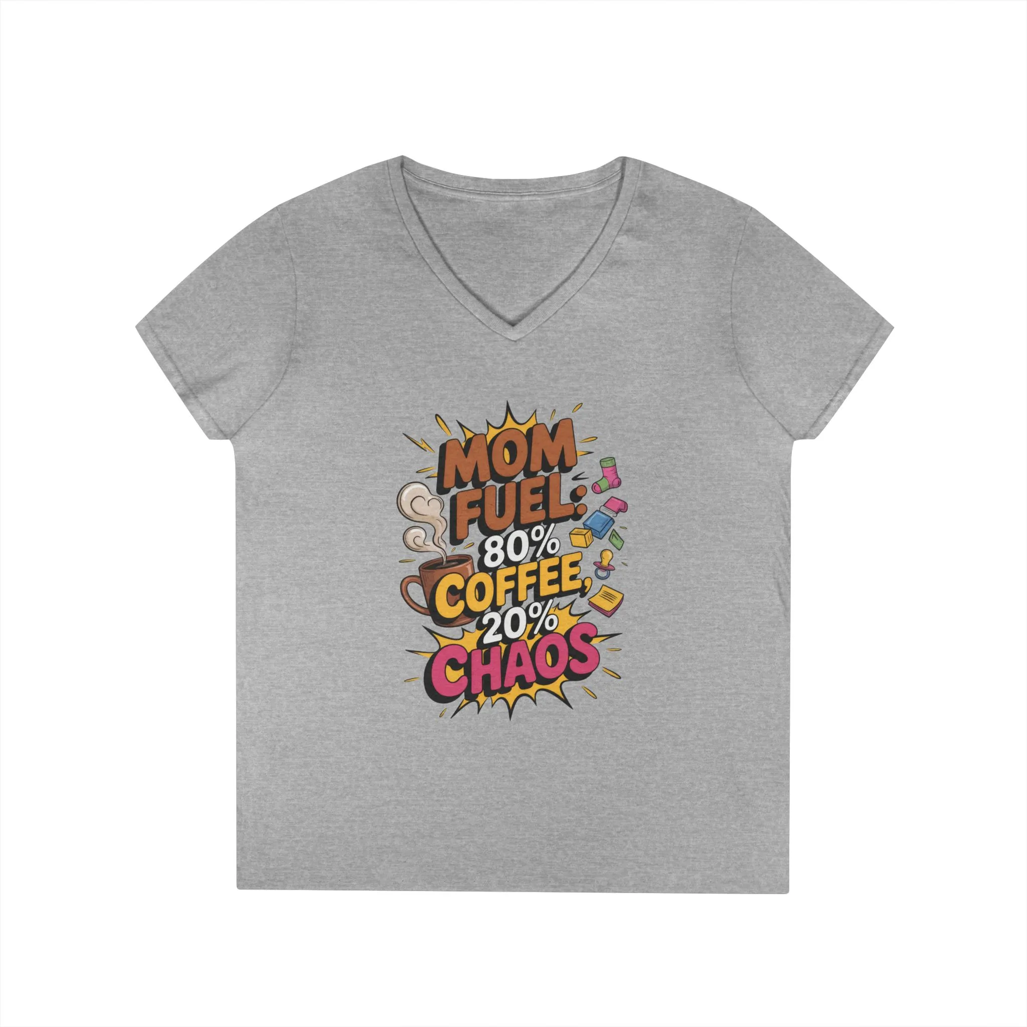 Mom Fuel V-Neck T-Shirt, Funny Gift for Moms, Coffee Lovers, Mother's Day, Everyday Humor, Tired Mom Life Tee, Coffee Loving Moms - Image 3