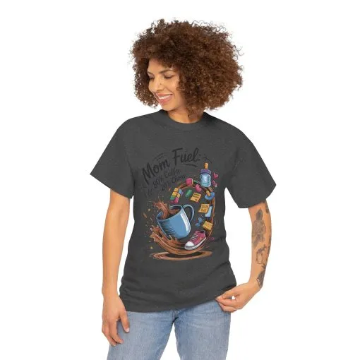 Mom Fuel Heavy Cotton Tee, Funny Coffee Lover T-Shirt, Gift for Moms, Mother's Day, Casual Wear, Pajama Top - Image 33