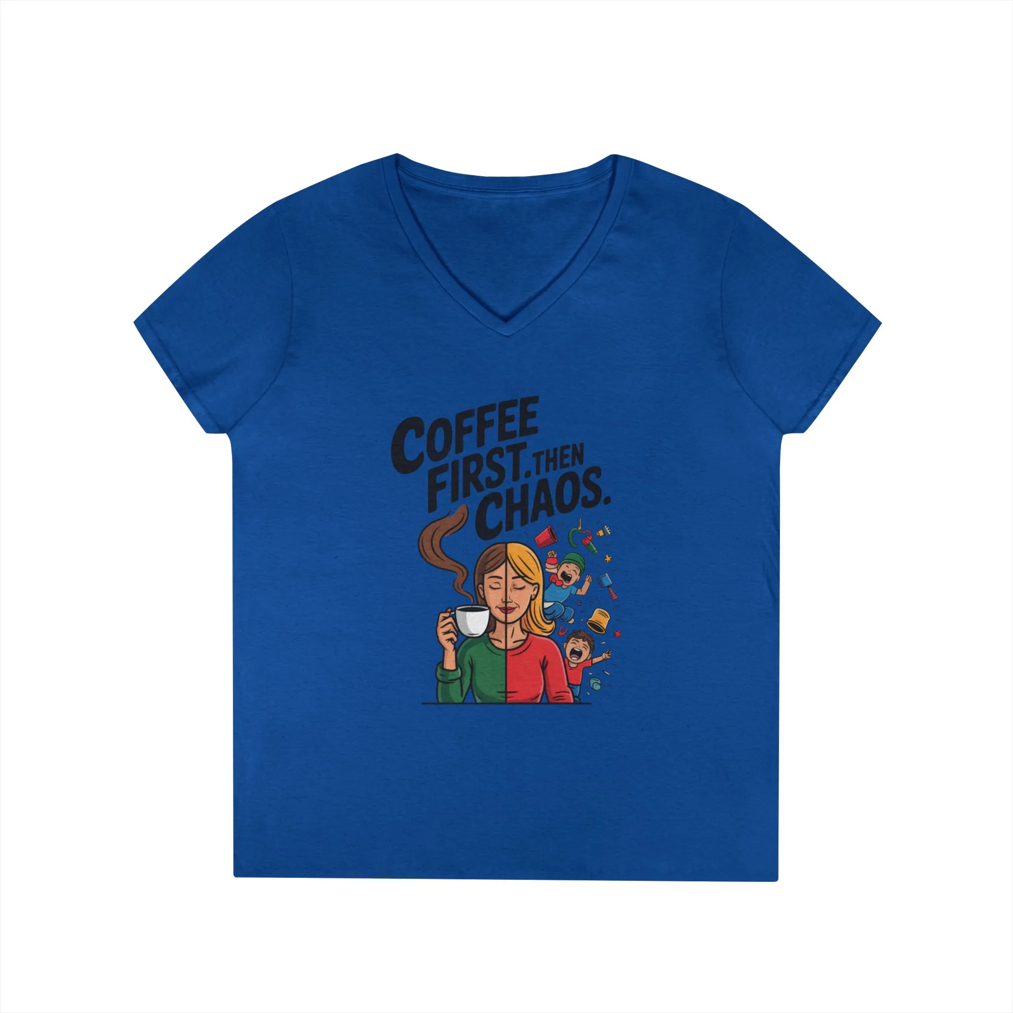 Coffee First Then Chaos V-Neck T-Shirt, Funny Mom Life Shirt, Mother's Day Gift, Mom Humor Tee, mom graphic tee, caffeine lover tee - Image 15