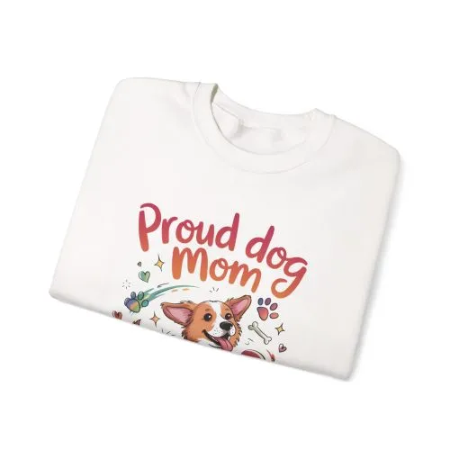 Proud Dog Mom Crewneck Sweatshirt, Pet Lover Gift, Dog Mom Apparel, Animal Lover Clothing, Gift for Dog Moms, Puppy Paw Rainbow Print - Image 3