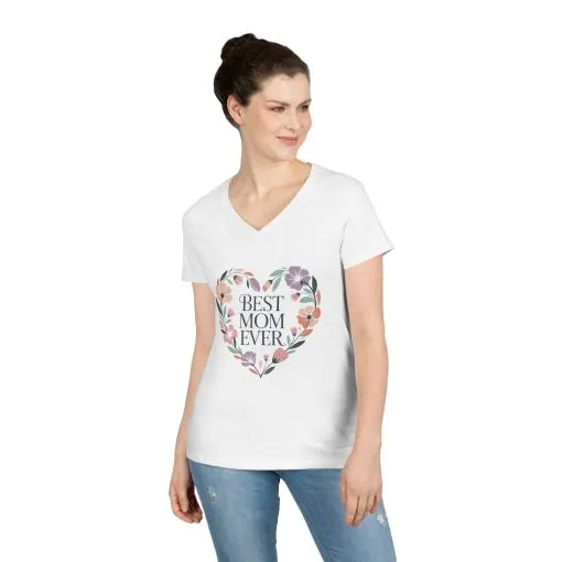 Best Mom Ever Floral V-Neck T-Shirt, Gift for Mom, Mother's Day Shirt, Floral Tee, Mothers Day Gift Shirt