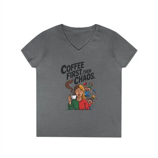 Coffee First Then Chaos V-Neck T-Shirt, Funny Mom Life Shirt, Mother's Day Gift, Mom Humor Tee, mom graphic tee, caffeine lover tee - Image 5