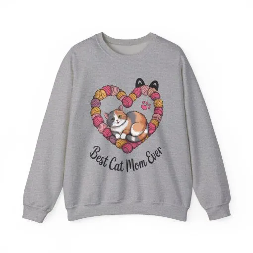 Best Cat Mom Ever Sweatshirt, Cozy Cat Lover Gift, Mother's Day Apparel, Pet Owner Sweatshirt, Cute Gift for Cat Moms, Yarn Themed - Image 7