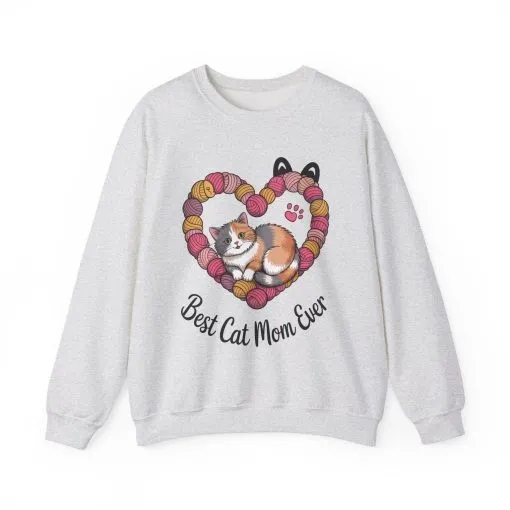 Best Cat Mom Ever Sweatshirt, Cozy Cat Lover Gift, Mother's Day Apparel, Pet Owner Sweatshirt, Cute Gift for Cat Moms, Yarn Themed - Image 4