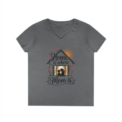 Home Is Where Mom Is V-Neck T-Shirt, Mother's Day Cotton Tee, Cute Family Gift for Mom, Sentimental Mom Shirt for Her, mother's day Gift - Image 5