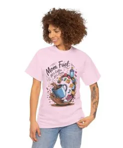 Mom Fuel Heavy Cotton Tee, Funny Coffee Lover T-Shirt, Gift for Moms, Mother's Day, Casual Wear, Pajama Top