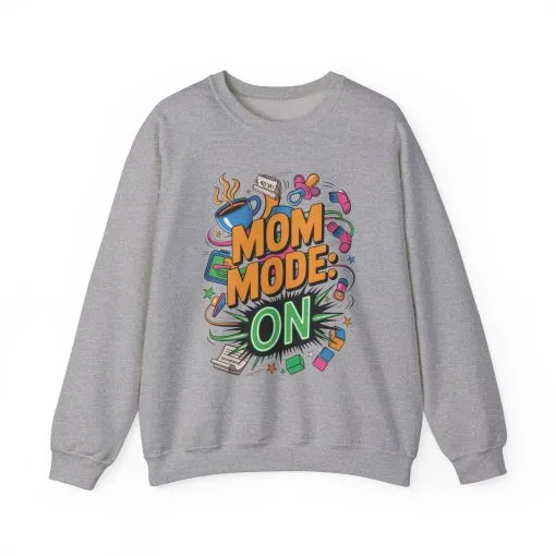 Mom Mode On Crewneck Sweatshirt, Gift for Mom, Mother's Day Humor T-Shirt, Cute Mama Life Graphic Tee, Mother's Day Gift - Image 5