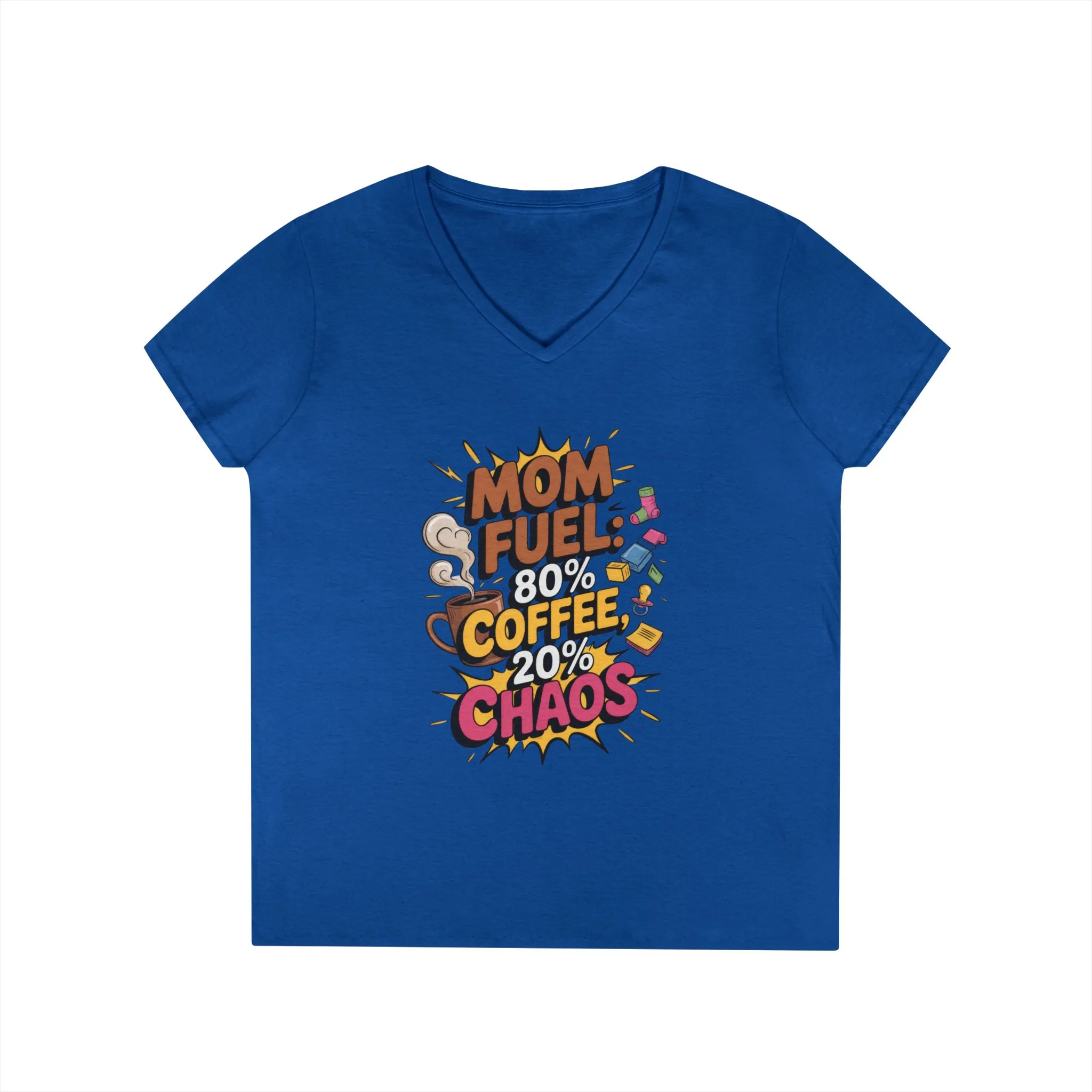 Mom Fuel V-Neck T-Shirt, Funny Gift for Moms, Coffee Lovers, Mother's Day, Everyday Humor, Tired Mom Life Tee, Coffee Loving Moms - Image 9