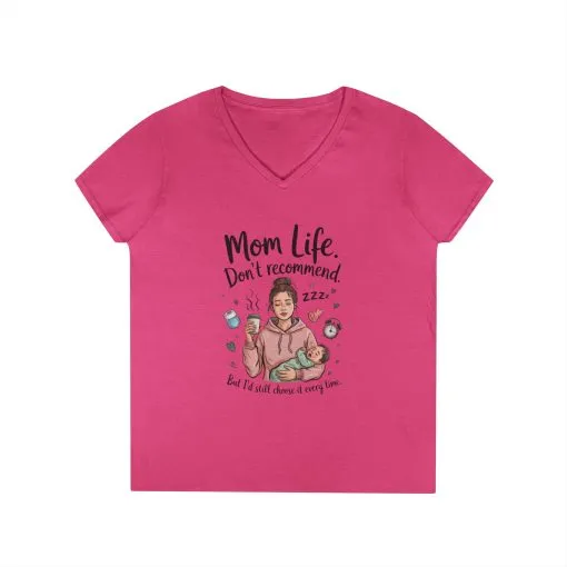 Mom Life V-Neck T-Shirt, Don't Recommend But I'd Choose It Every Time, New Mom Gift, Tired Mama Humor Tee, Baby Shower Gift, Funny Mom Shirt - Image 13