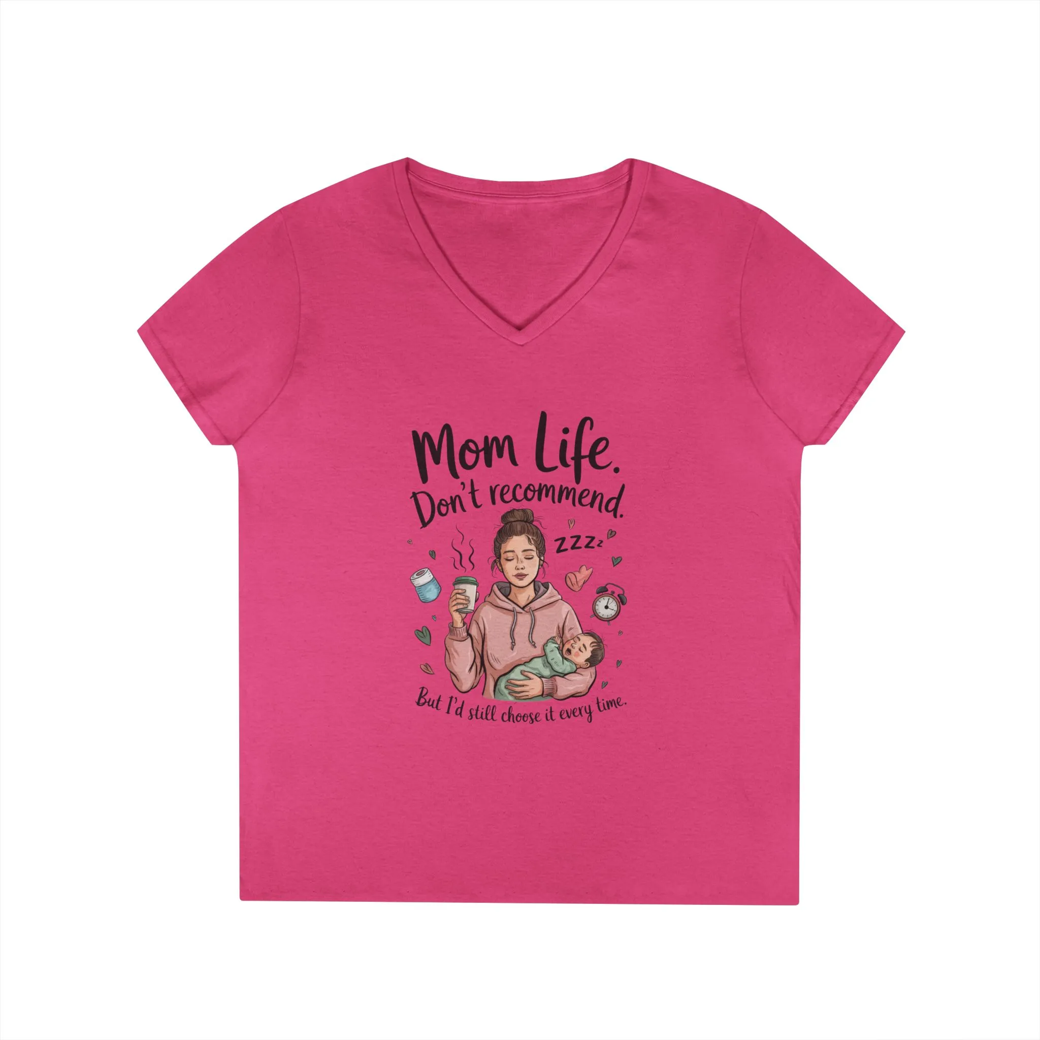 Mom Life V-Neck T-Shirt, Don't Recommend But I'd Choose It Every Time, New Mom Gift, Tired Mama Humor Tee, Baby Shower Gift, Funny Mom Shirt - Image 13
