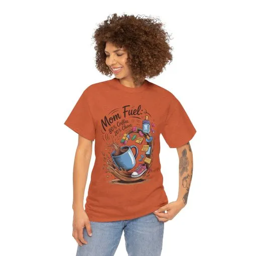 Mom Fuel Heavy Cotton Tee, Funny Coffee Lover T-Shirt, Gift for Moms, Mother's Day, Casual Wear, Pajama Top - Image 12