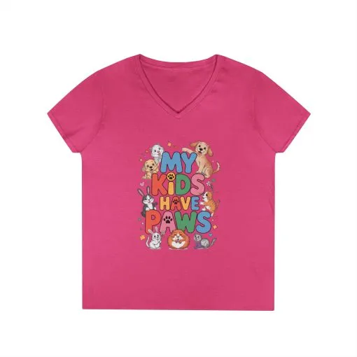 My Kids Have Paws V-Neck T-Shirt, Pet Lover Gift, Cute Animal Shirt, Cute Pet Mom Tee, Animal Parent T-Shirt, Dog Cat Bunny Lover Gift - Image 22