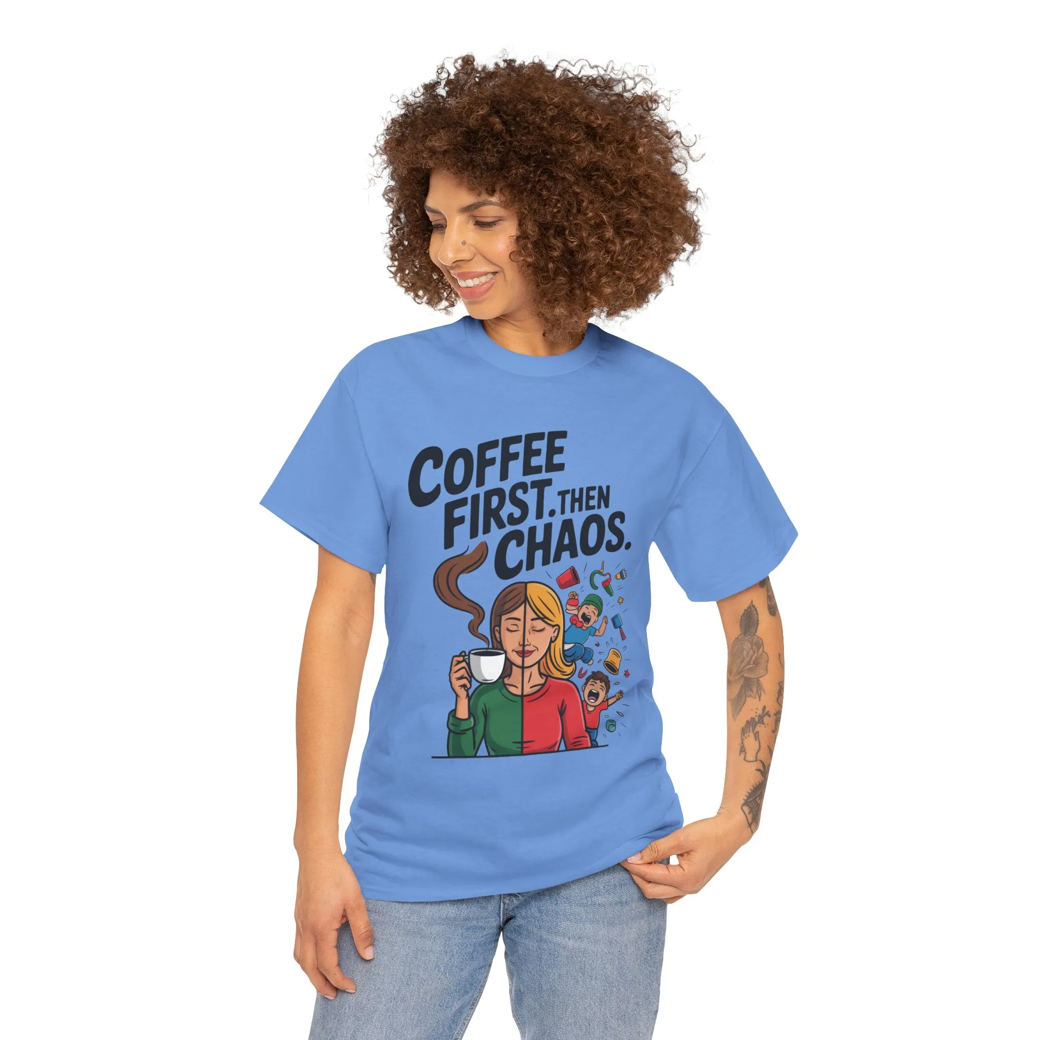 Coffee First Then Chaos Funny Mom Life Tee, Mother's Day Gift, Mom Humor Tee, mom graphic tee, caffeine lover tee - Image 17