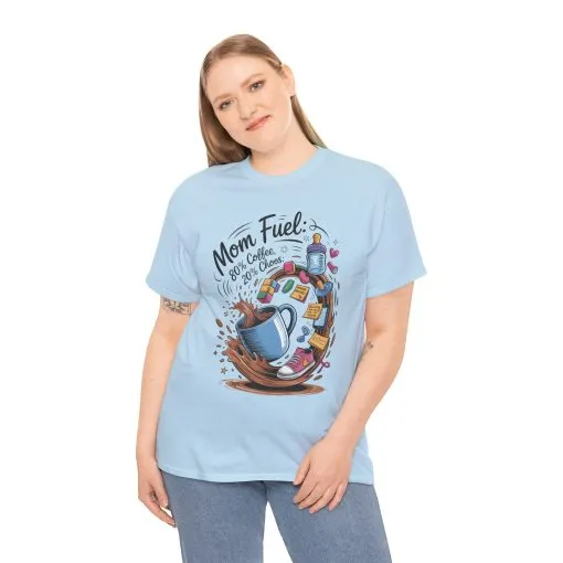 Mom Fuel Heavy Cotton Tee, Funny Coffee Lover T-Shirt, Gift for Moms, Mother's Day, Casual Wear, Pajama Top - Image 24
