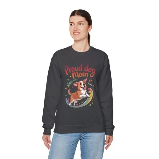 Proud Dog Mom Crewneck Sweatshirt, Pet Lover Gift, Dog Mom Apparel, Animal Lover Clothing, Gift for Dog Moms, Puppy Paw Rainbow Print - Image 36