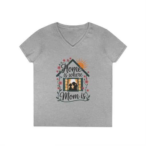 Home Is Where Mom Is V-Neck T-Shirt, Mother's Day Cotton Tee, Cute Family Gift for Mom, Sentimental Mom Shirt for Her, mother's day Gift - Image 2