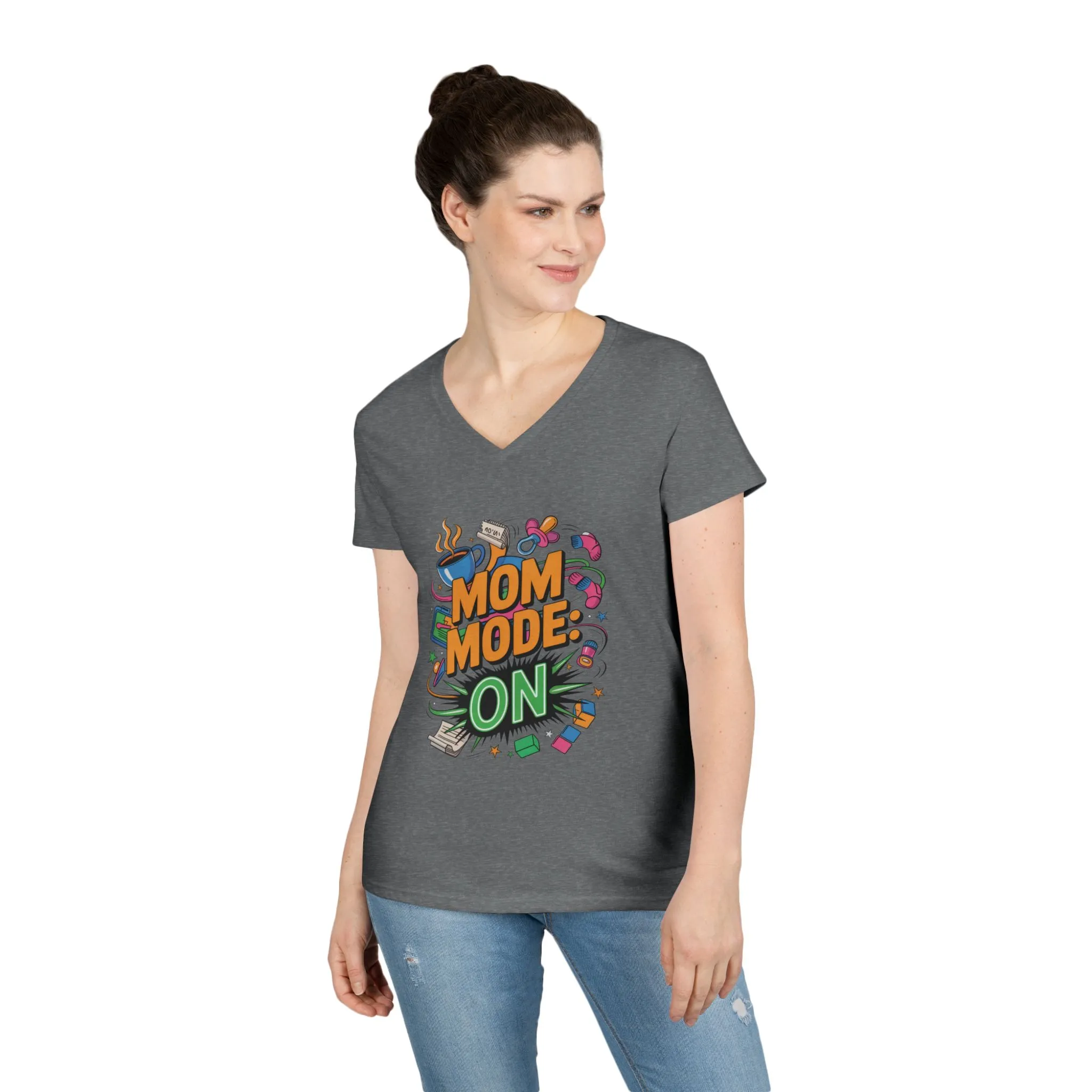 Mom Mode On Ladies V-Neck T-Shirt, Gift for Mom, Mother's Day Gift, Mother's Day Humor T-Shirt, Cute Mama Life Graphic Tee - Image 8