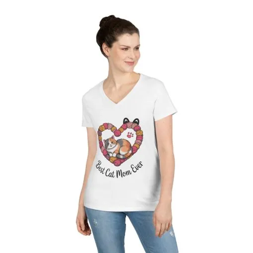 Best Cat Mom V-Neck T-Shirt, Gifts for Cat Lovers, Pet Mom Tee, Cute Cat Shirt, Animal Lover Apparel, Mother's Day Gift - Image 2