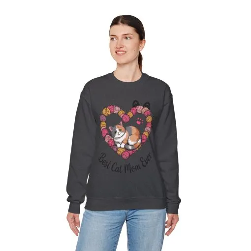 Best Cat Mom Ever Sweatshirt, Cozy Cat Lover Gift, Mother's Day Apparel, Pet Owner Sweatshirt, Cute Gift for Cat Moms, Yarn Themed - Image 30