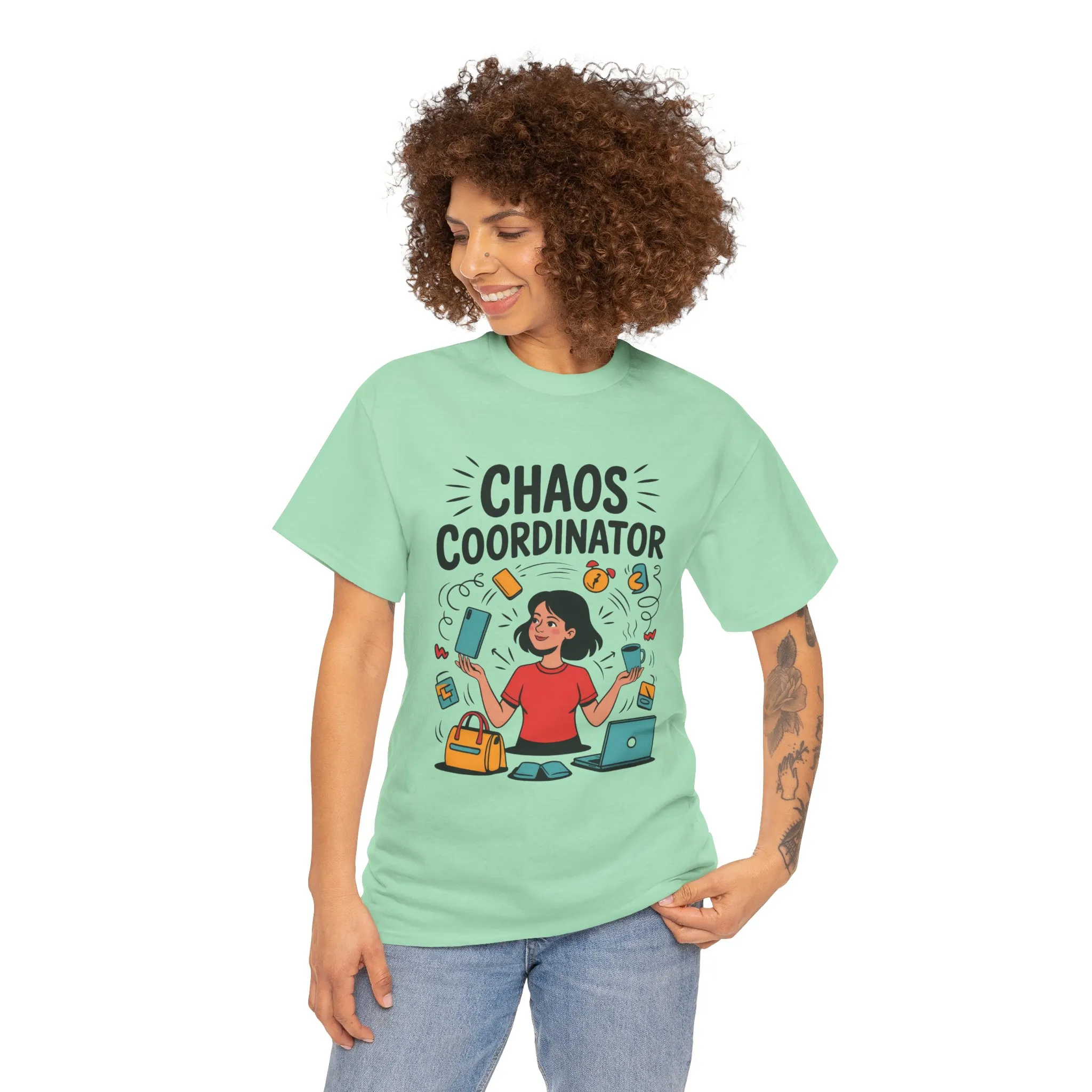 Chaos Coordinator Heavy Cotton Tee, Gift for Busy Moms, Mother's Day Gift, Funny Mom Life Shirt, Busy Life Humor T-Shirt - Image 14