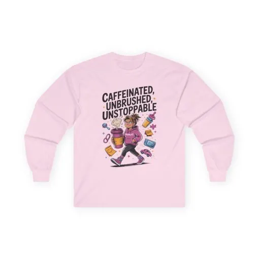 Caffeinated Mom Long Sleeve, Mother's Day Gift,New Mother Tired Mother Gift, Coffee Lover Gift, Coffee Addict Mom Long Sleeve Tee - Image 6