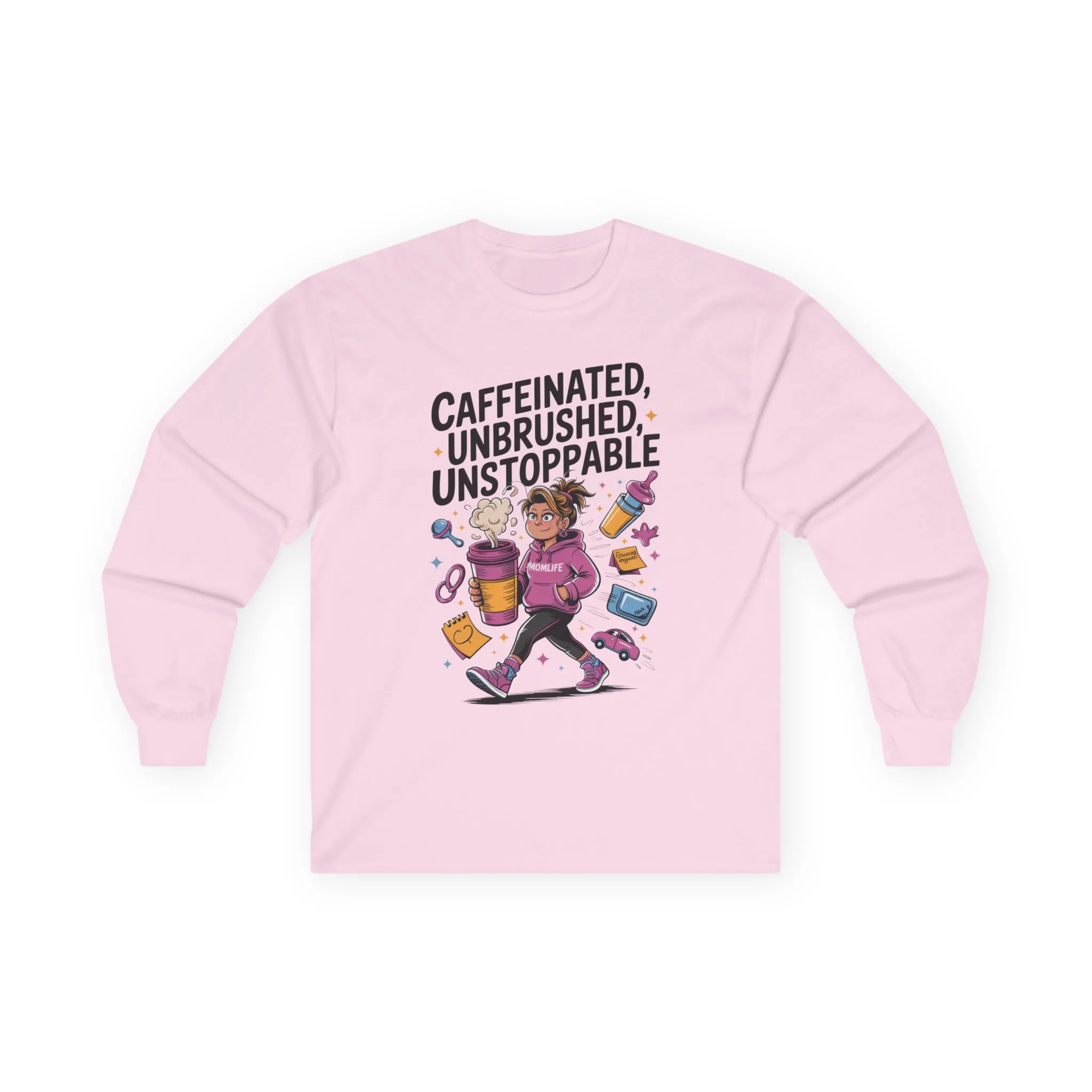 Caffeinated Mom Long Sleeve, Mother's Day Gift,New Mother Tired Mother Gift, Coffee Lover Gift, Coffee Addict Mom Long Sleeve Tee - Image 6