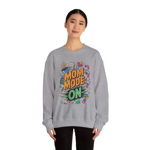 Mom Mode On Crewneck Sweatshirt, Gift for Mom, Mother's Day Humor T-Shirt, Cute Mama Life Graphic Tee, Mother's Day Gift - Image 7