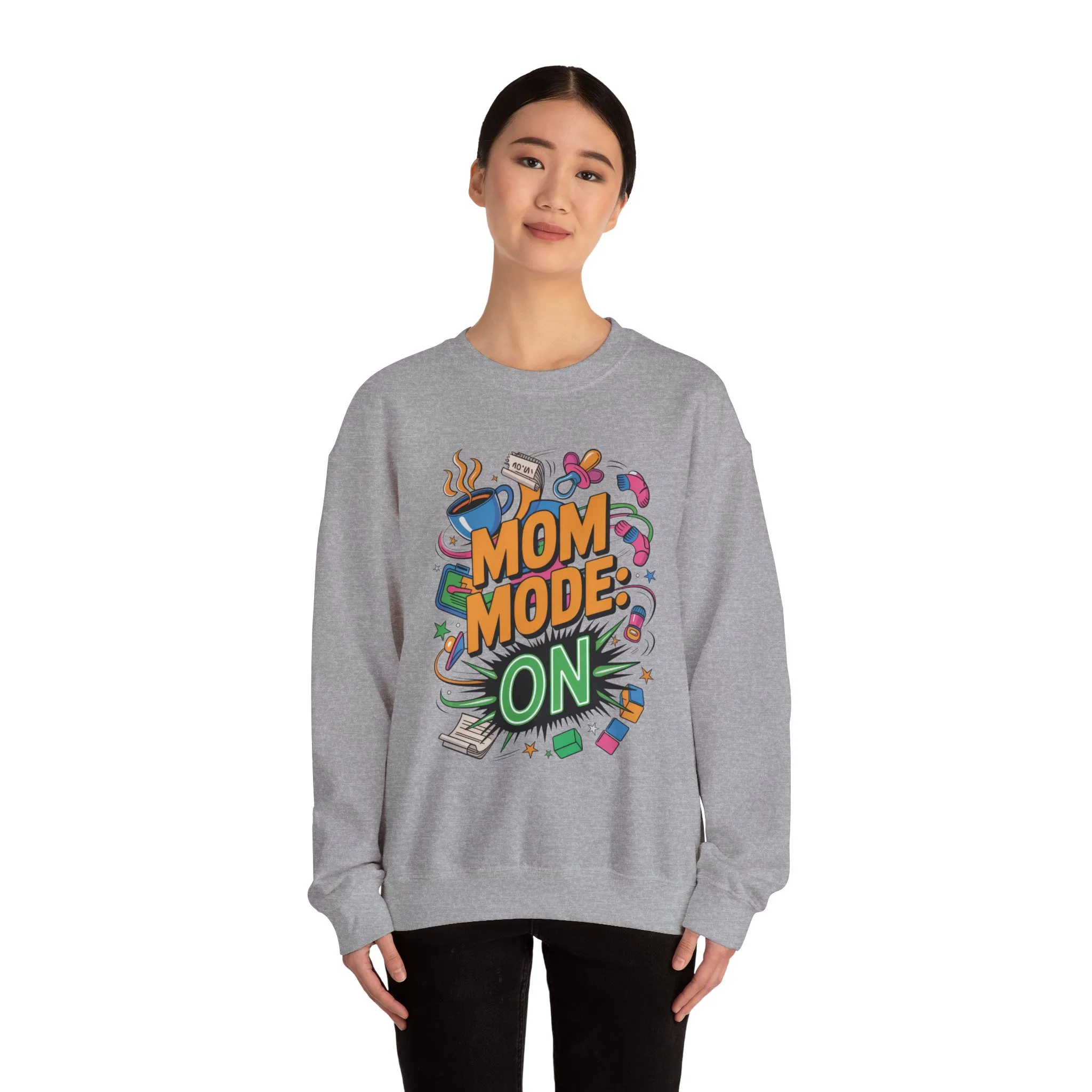 Mom Mode On Crewneck Sweatshirt, Gift for Mom, Mother's Day Humor T-Shirt, Cute Mama Life Graphic Tee, Mother's Day Gift - Image 7