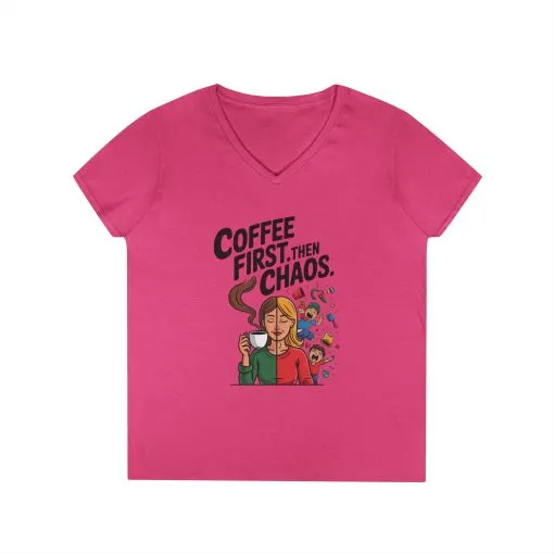 Coffee First Then Chaos V-Neck T-Shirt, Funny Mom Life Shirt, Mother's Day Gift, Mom Humor Tee, mom graphic tee, caffeine lover tee - Image 13