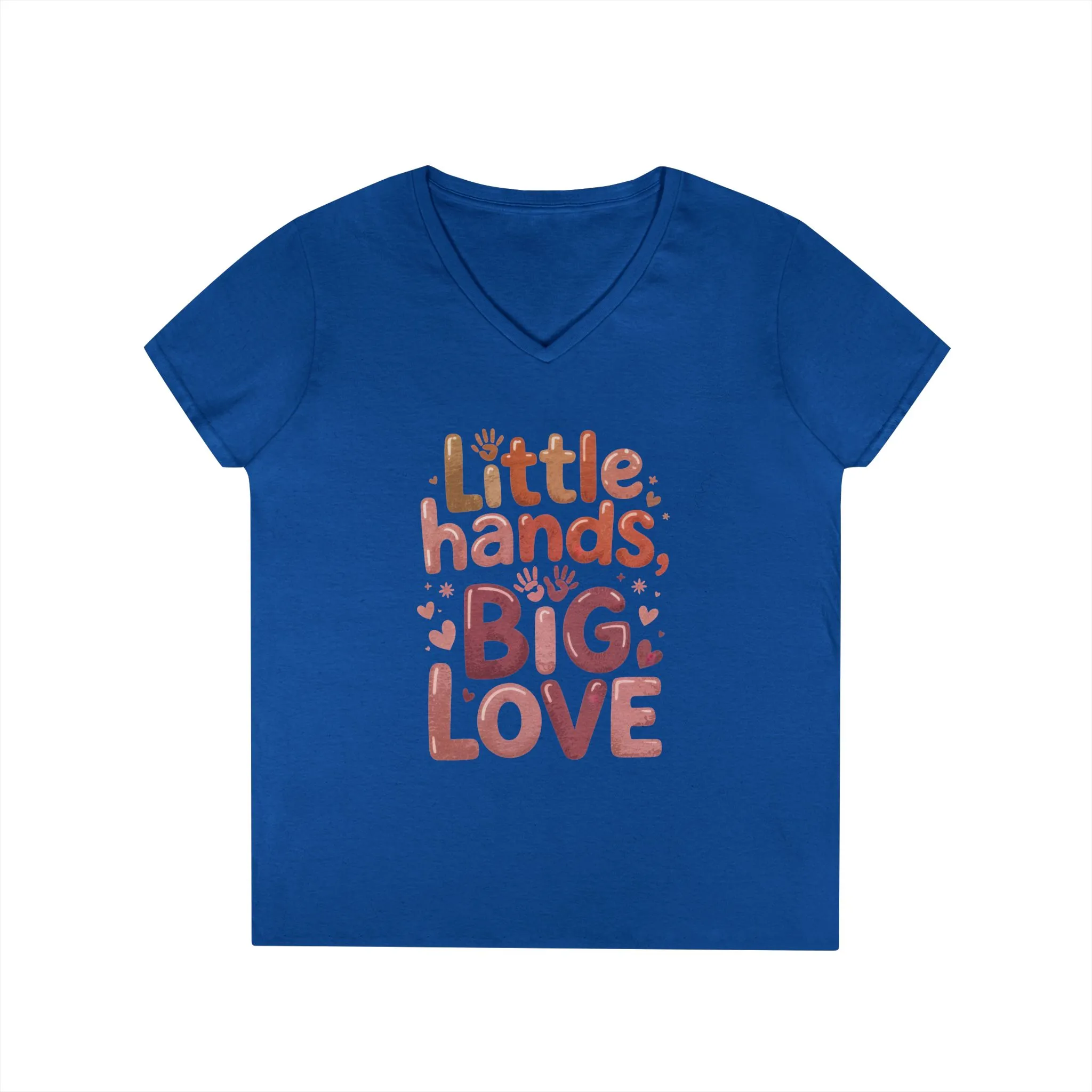 Ladies' V-Neck T-Shirt,Little Hands, Big Love, Perfect for Moms, Gifts, Family Events, Baby Showers, Everyday Wear, Cute Tee, mother's day - Image 11