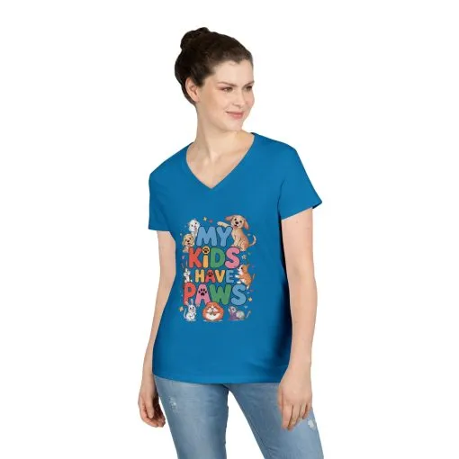 My Kids Have Paws V-Neck T-Shirt, Pet Lover Gift, Cute Animal Shirt, Cute Pet Mom Tee, Animal Parent T-Shirt, Dog Cat Bunny Lover Gift - Image 12