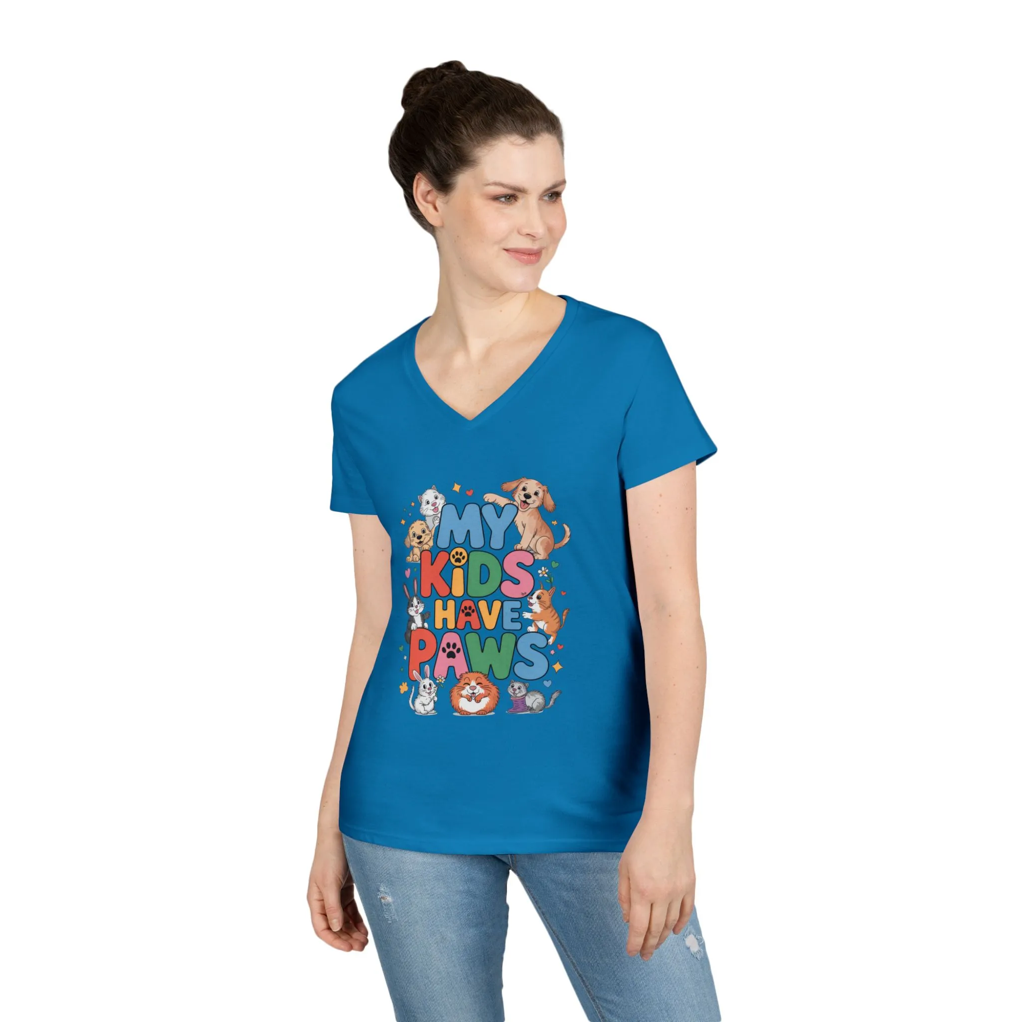 My Kids Have Paws V-Neck T-Shirt, Pet Lover Gift, Cute Animal Shirt, Cute Pet Mom Tee, Animal Parent T-Shirt, Dog Cat Bunny Lover Gift - Image 12