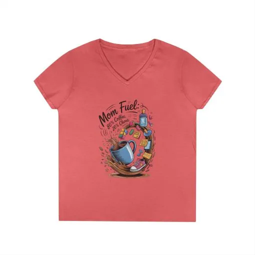 Mom Fuel V-Neck T-Shirt, Funny Coffee Lover V-Neck T-Shirt, Gift for Moms, Mother's Day, Casual Wear, Pajama Top - Image 3
