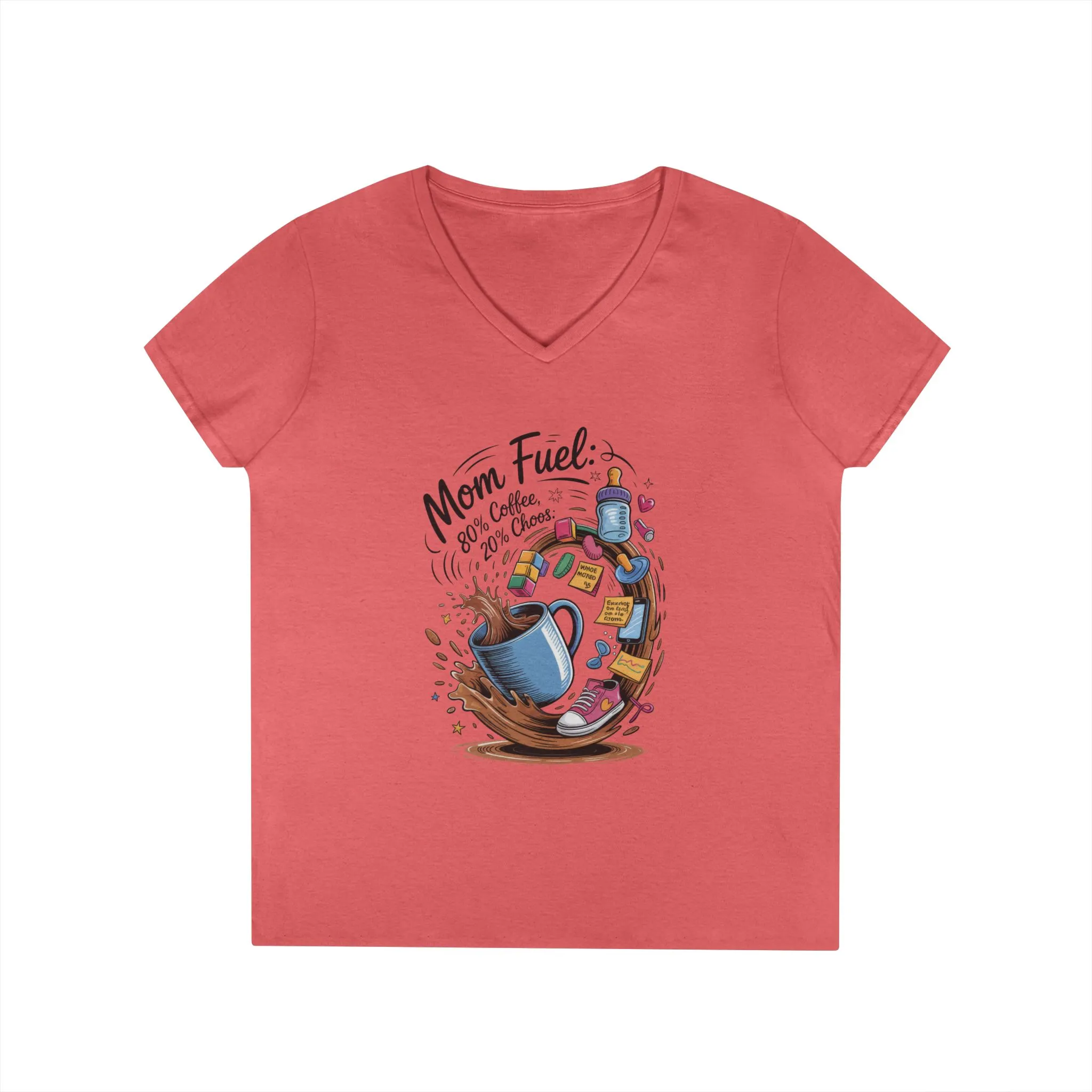 Mom Fuel V-Neck T-Shirt, Funny Coffee Lover V-Neck T-Shirt, Gift for Moms, Mother's Day, Casual Wear, Pajama Top - Image 3